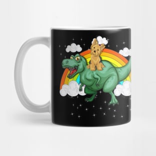 T Rex Dinosaur Riding Yorkie Dog Mug